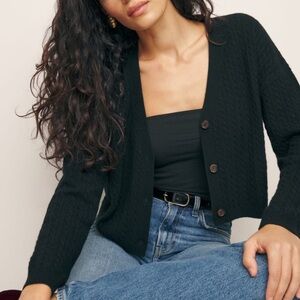 NWT Reformation Giusta Cropped Cashmere V Neck Button Knit Sweater Cardigan